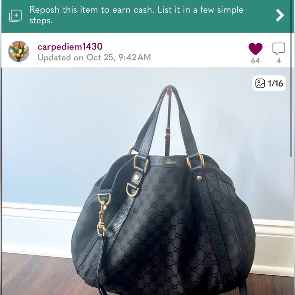 Gucci Black Monogram Hobo Bag with Gold Hardware - Picture 16 of 16